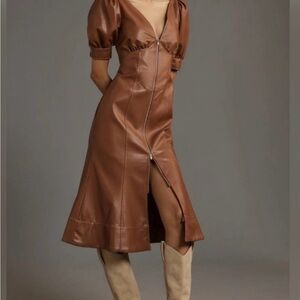 Anthropologie Brown Faux Leather Dress